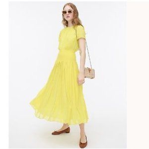J Crew Embroidered Chiffon Midi Dress 6 Yellow